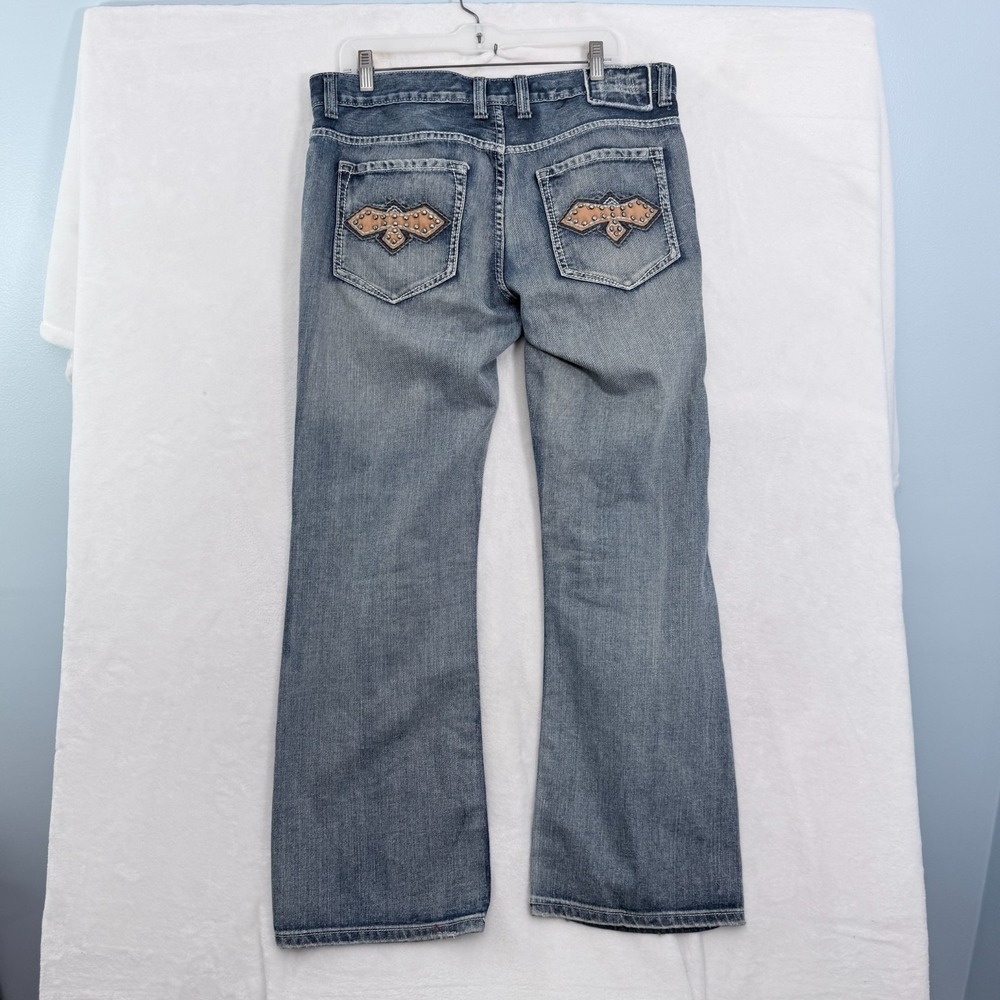 Helix Jeans Mens 34x30 (36x30) Blue Bootcut Metal Studded Distressed